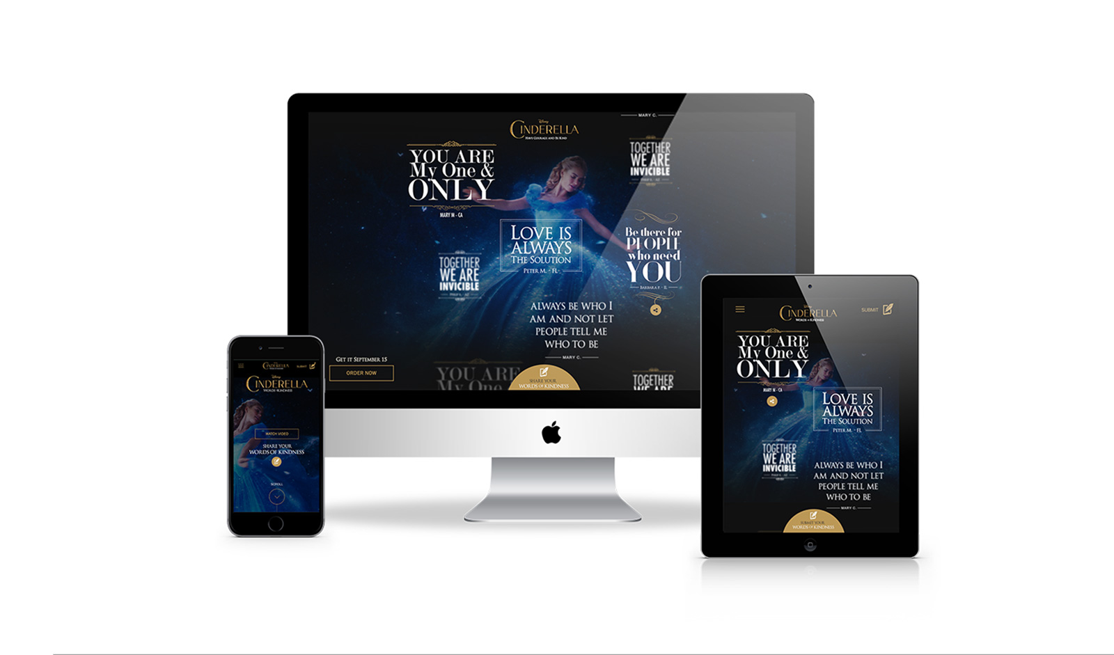 Cinderella Words of Kindness website mockup